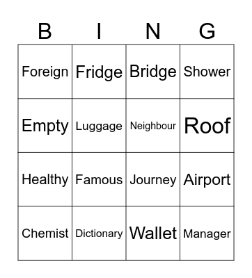 Vocabulary Blitz Bingo Card