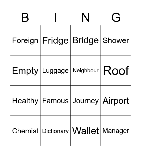 Vocabulary Blitz Bingo Card