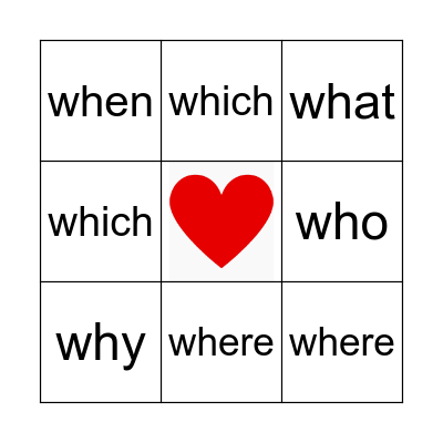 Heart Word Bingo 1 Bingo Card