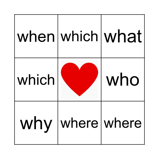 Heart Word Bingo 1 Bingo Card