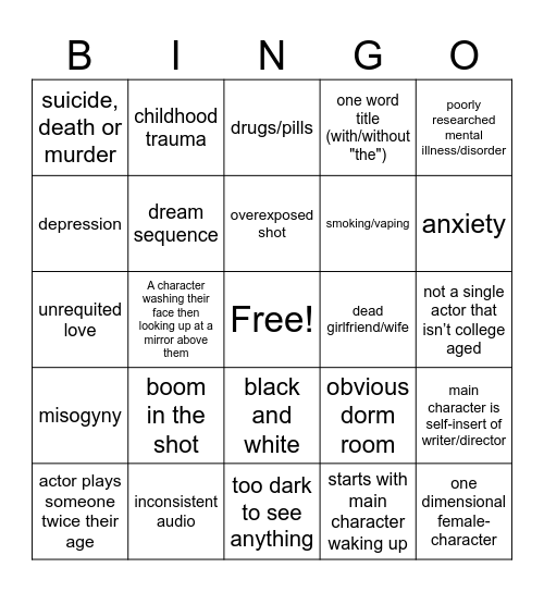 Student Film Bingo Card