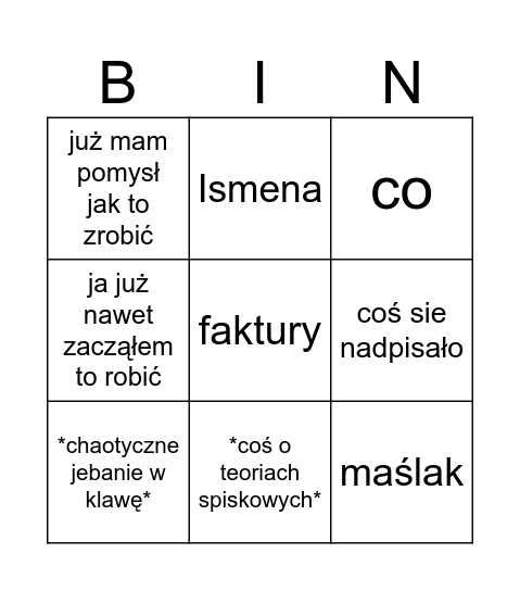 pz Bingo Card