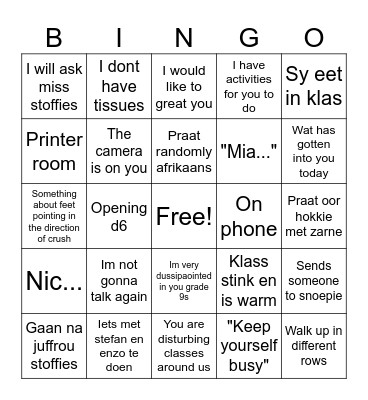 Eng home language bingo Card