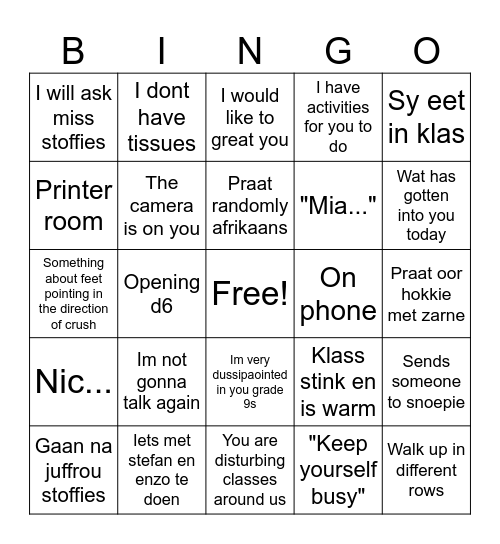 Eng home language bingo Card