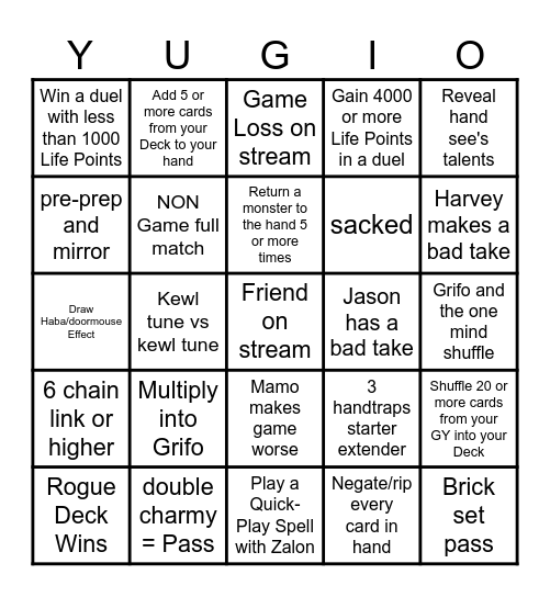 Yu-Gi-Oh! YCS Paris Advanced/Gen Bingo Card