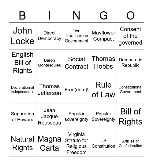 Unit 1 Bingo Card