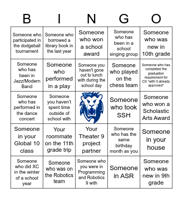 Senior Scavenger Hunt Bingo Card