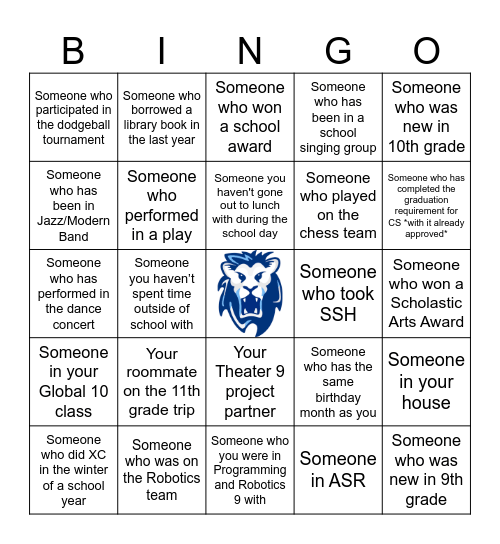 Senior Scavenger Hunt Bingo Card