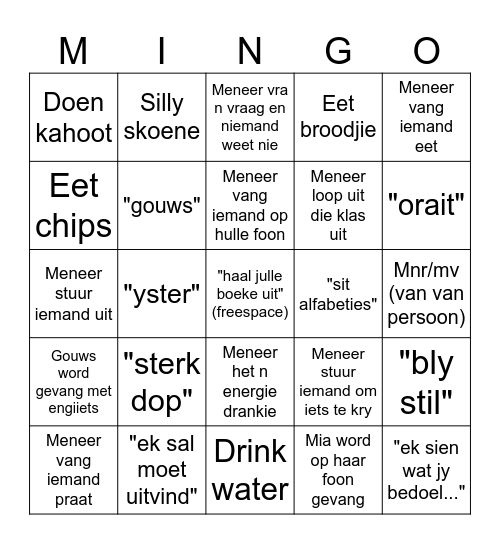 mnr minnie Bingo Card