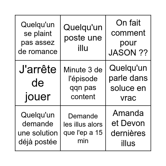 Sortie d'épisode Bingo Card