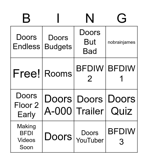 Doors Episode 1 Bingo Card