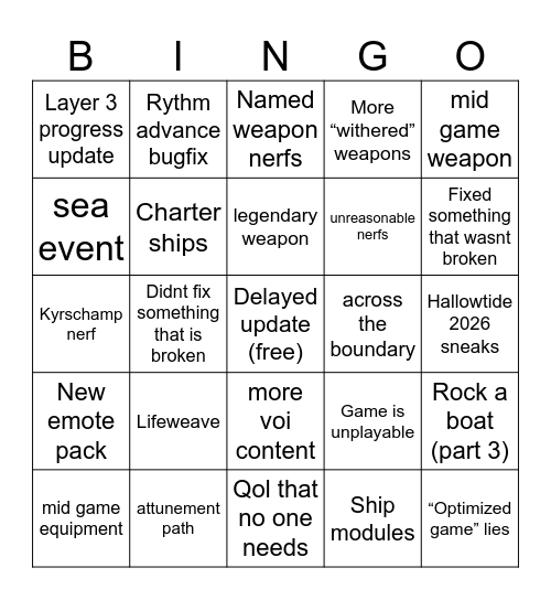 Weekly Bingo Card