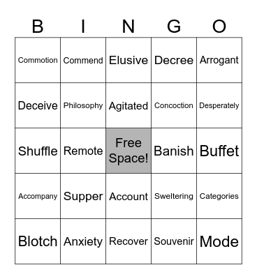 Vocabulary! Bingo Card