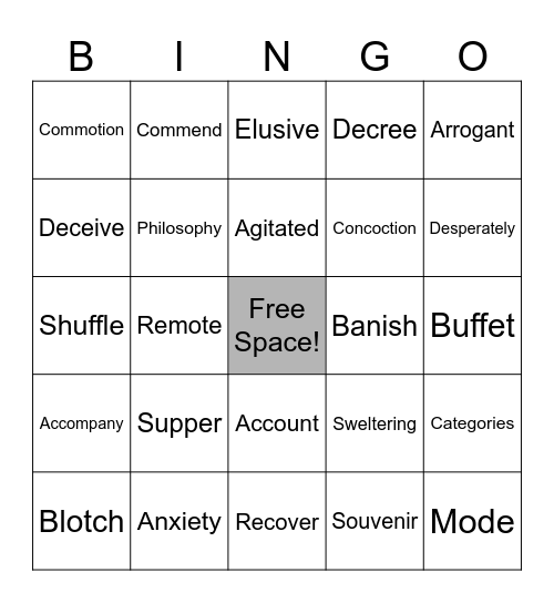 Vocabulary! Bingo Card