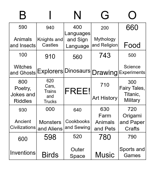 Dewey Bingo Card