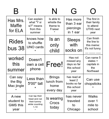 One By One Welcome Bingo Card