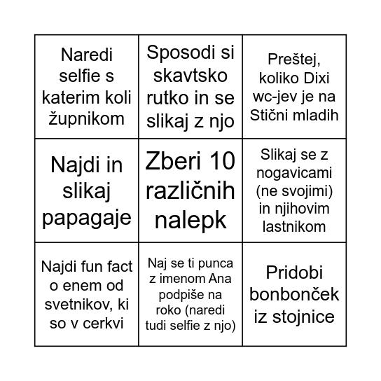 STOPIČE STIČNA BINGO Card