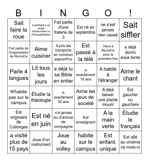 ReJoiCe Rentrée Académique Bingo Card