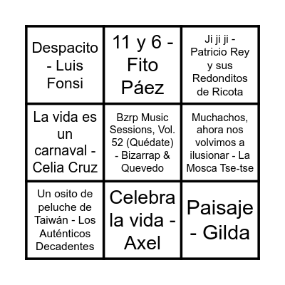 Bingo Musical Bingo Card