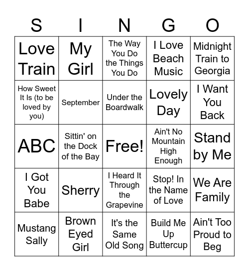 SINGO Bingo Card