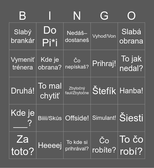 Hokej Bingo Card