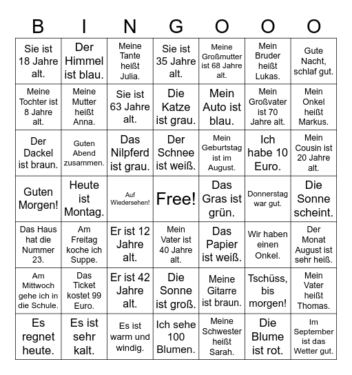 Freitag D1 Bingo Card