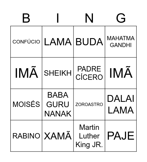 LÍDERES RELIGIOSOS Bingo Card