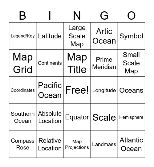 Tools of Geography Bingo Card