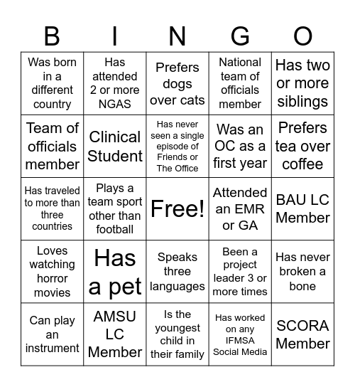 Social Event Human bingo Card
