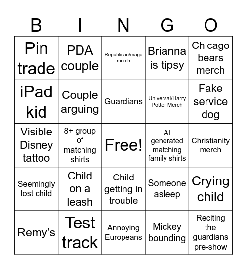Disney Bingo Card