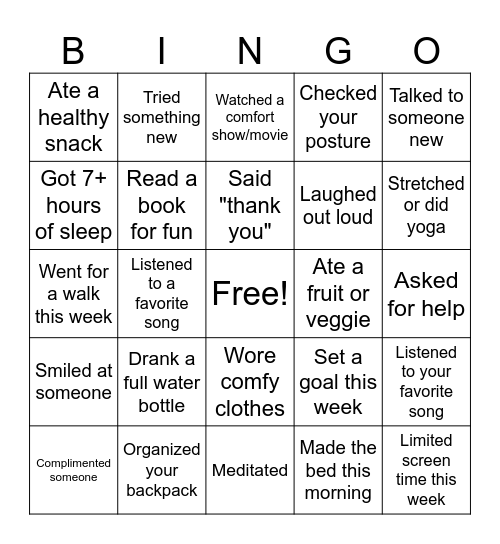 Wellness BIngo Card