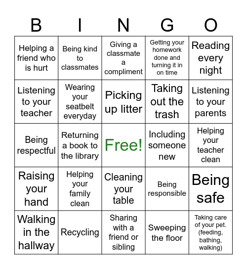Good Citizenship BINGO Card
