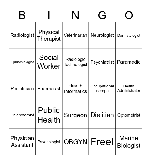 Healthcare Bingo Card