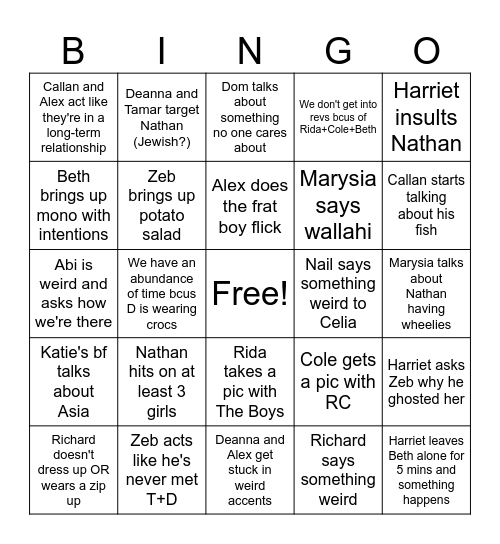 RC Nath's bday bash Bingo Card