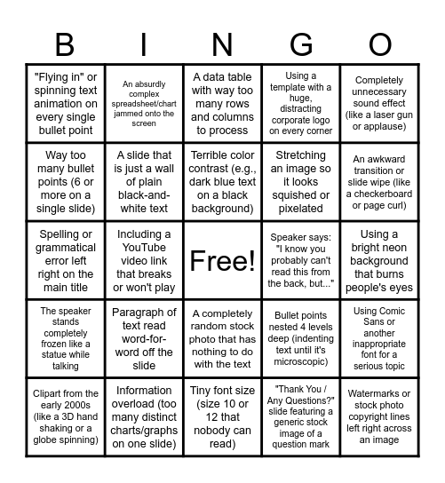 DEATH BY POWERPOINT Bingo Card