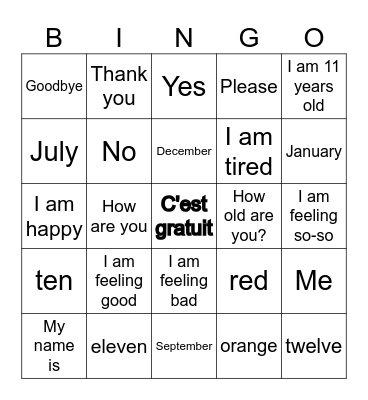 French Basics Bingo Card