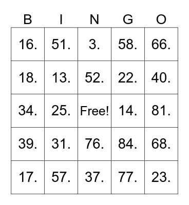 Untitled Bingo Card