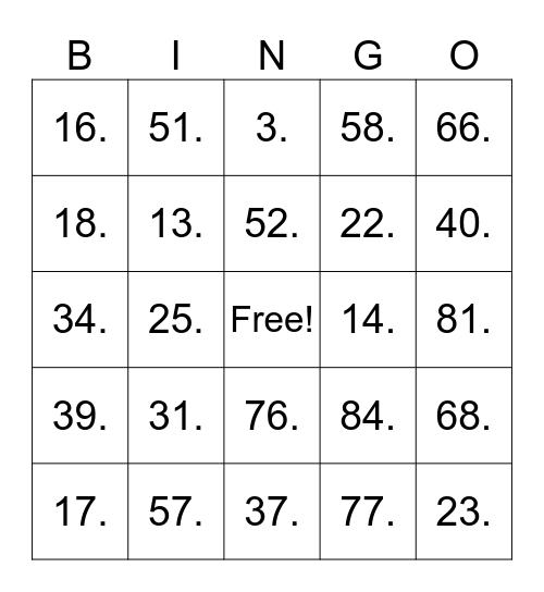 Untitled Bingo Card