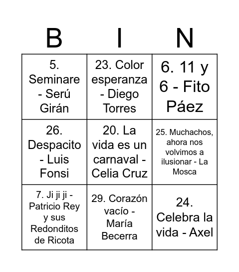 FAJARDO'S BINGO Card