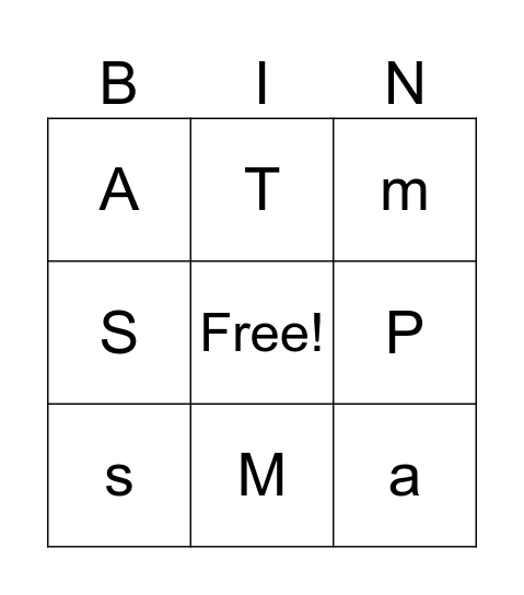 Letter Bingo Card