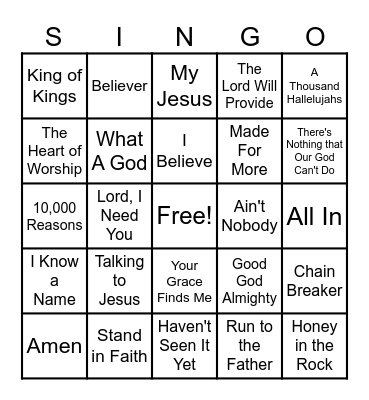 MT WORSHIP SINGO Bingo Card
