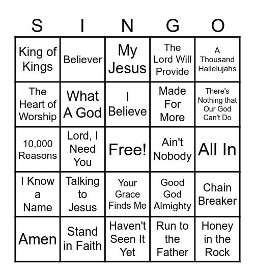 MT WORSHIP SINGO Bingo Card