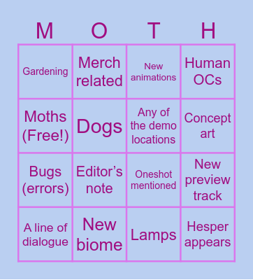 Margin of the Strange Kickstarter update bingo Card