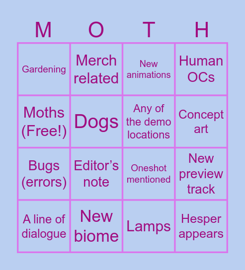 Margin of the Strange Kickstarter update bingo Card
