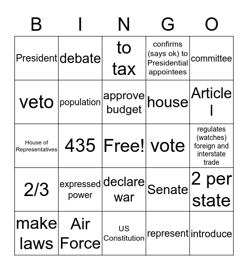 Congress BINGO Card