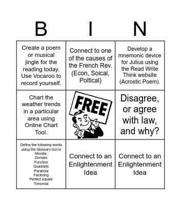 Choice Board Bingo Card