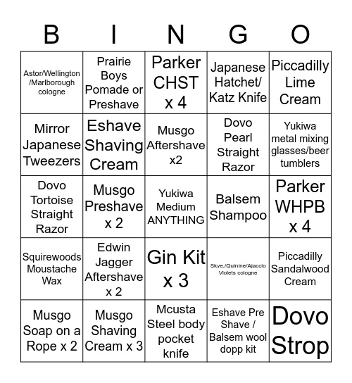 Kill List / Overstock Bingo Card