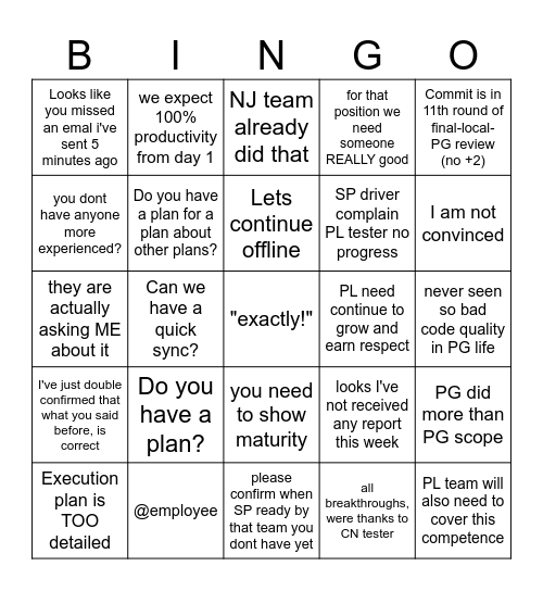 RRR bingo Card
