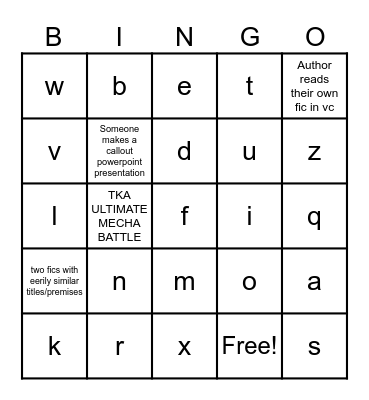 Masq Bingo Card