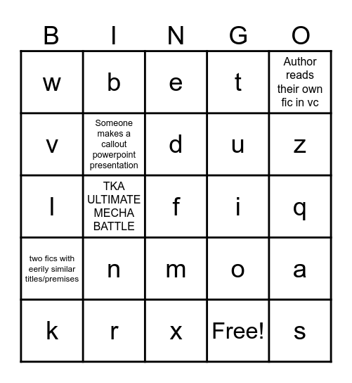 Masq Bingo Card